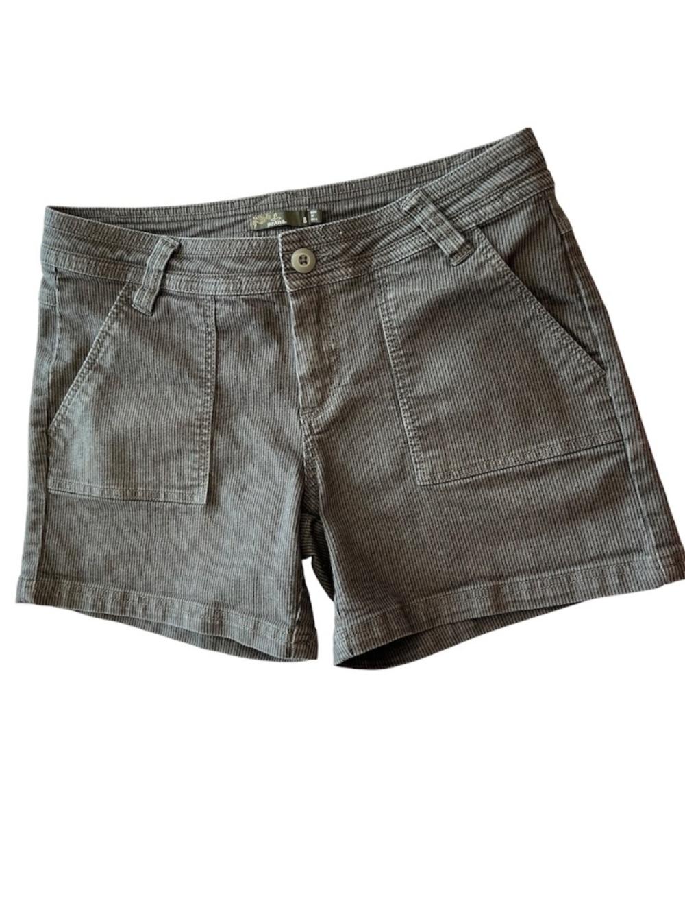 Prana Tess Organic Cotton Striped Stretch Shorts Women's 8 Gray Green HTF